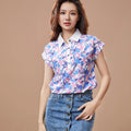 Women Spring Summer Style Chiffon Blouses Shirt Lady Casual Short Sleeve Turn-down Collar Printed Casual Loose Tops DF3548