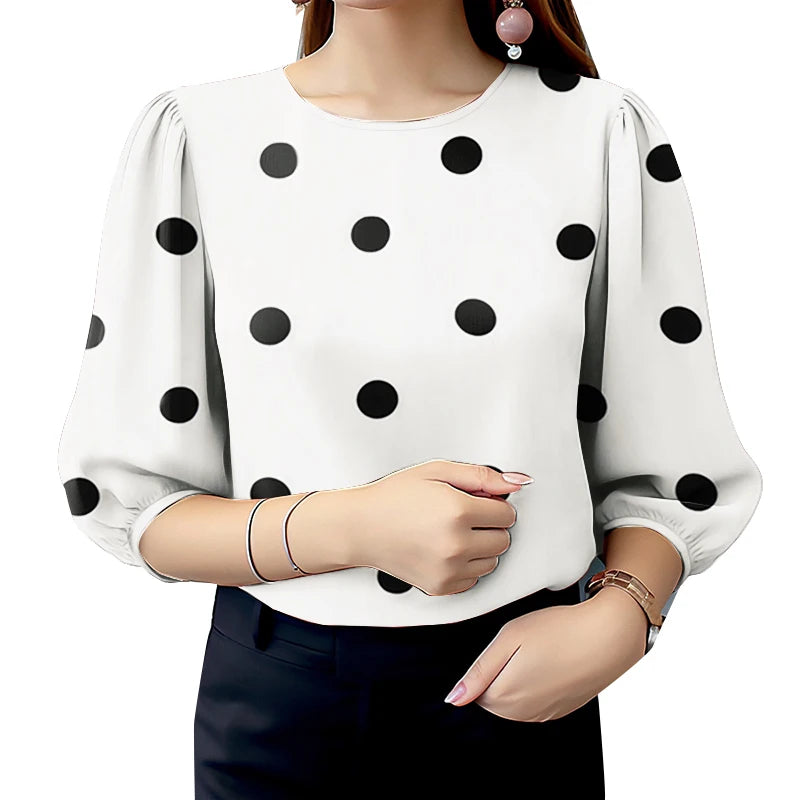 2025 Summer Polka Dots Printed Blouse ZANZEA Elegant Women Shirt Casual O-Neck 3/4 Sleeve Holiday Tops Fashion OL Work Blusas