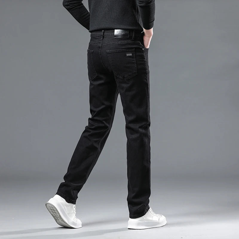 Men's Slim Jeans Korean Fashion Autumn Stretch Straight Casual Denim Trousers Classic Comfortable Work Male Pants Black Gray