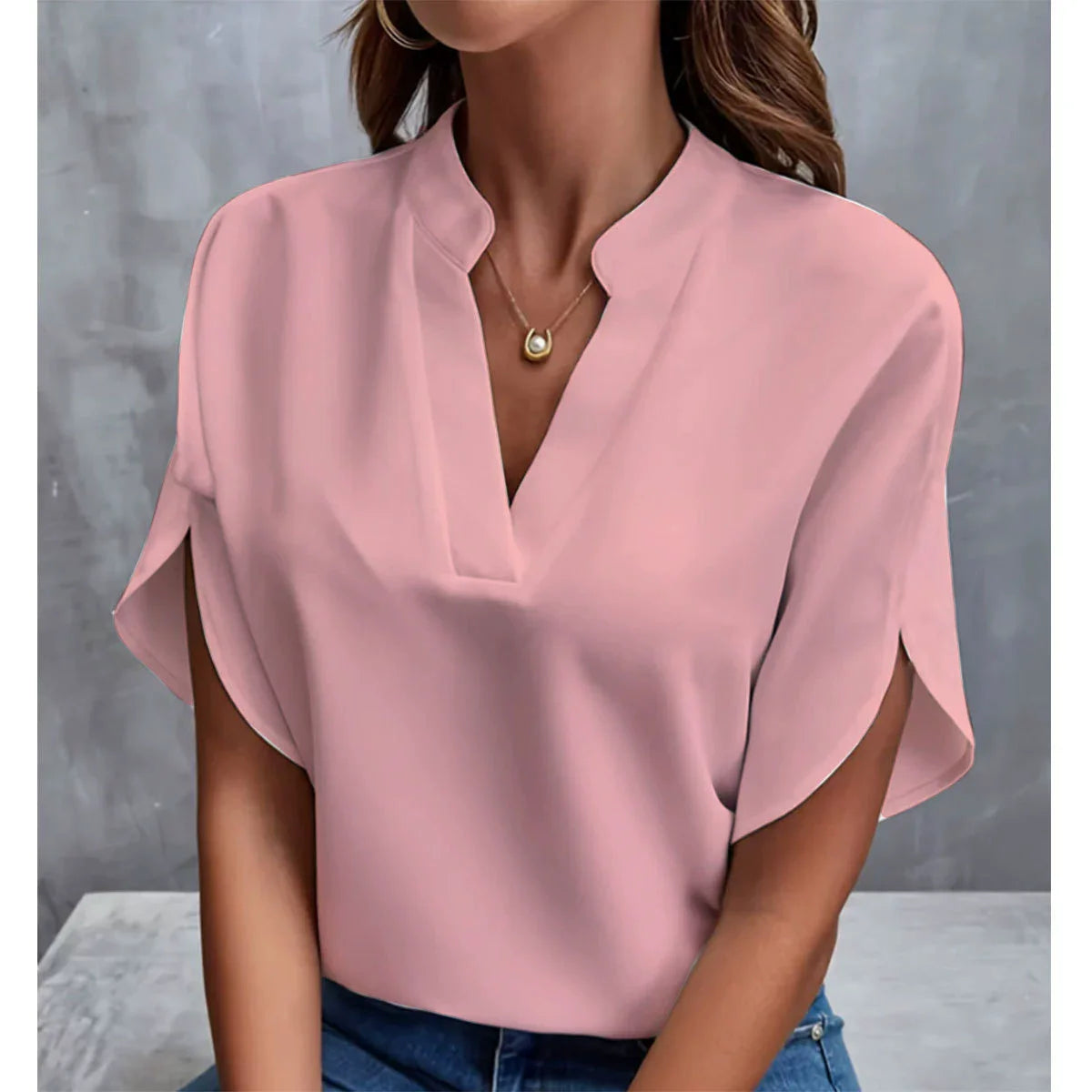 VEITCHE Summer Women Casual Solid Blouse Women Fashion V-neck Half Sleeve Shirts Office Elegant Pullover Loose Blusas Tops