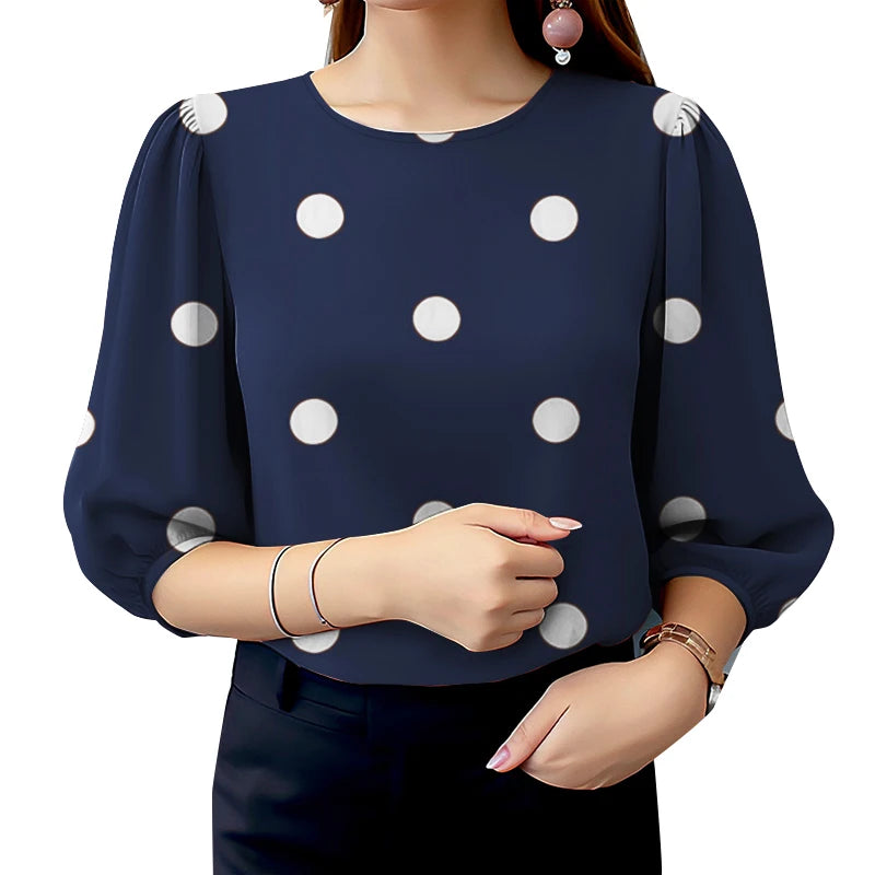 2025 Summer Polka Dots Printed Blouse ZANZEA Elegant Women Shirt Casual O-Neck 3/4 Sleeve Holiday Tops Fashion OL Work Blusas